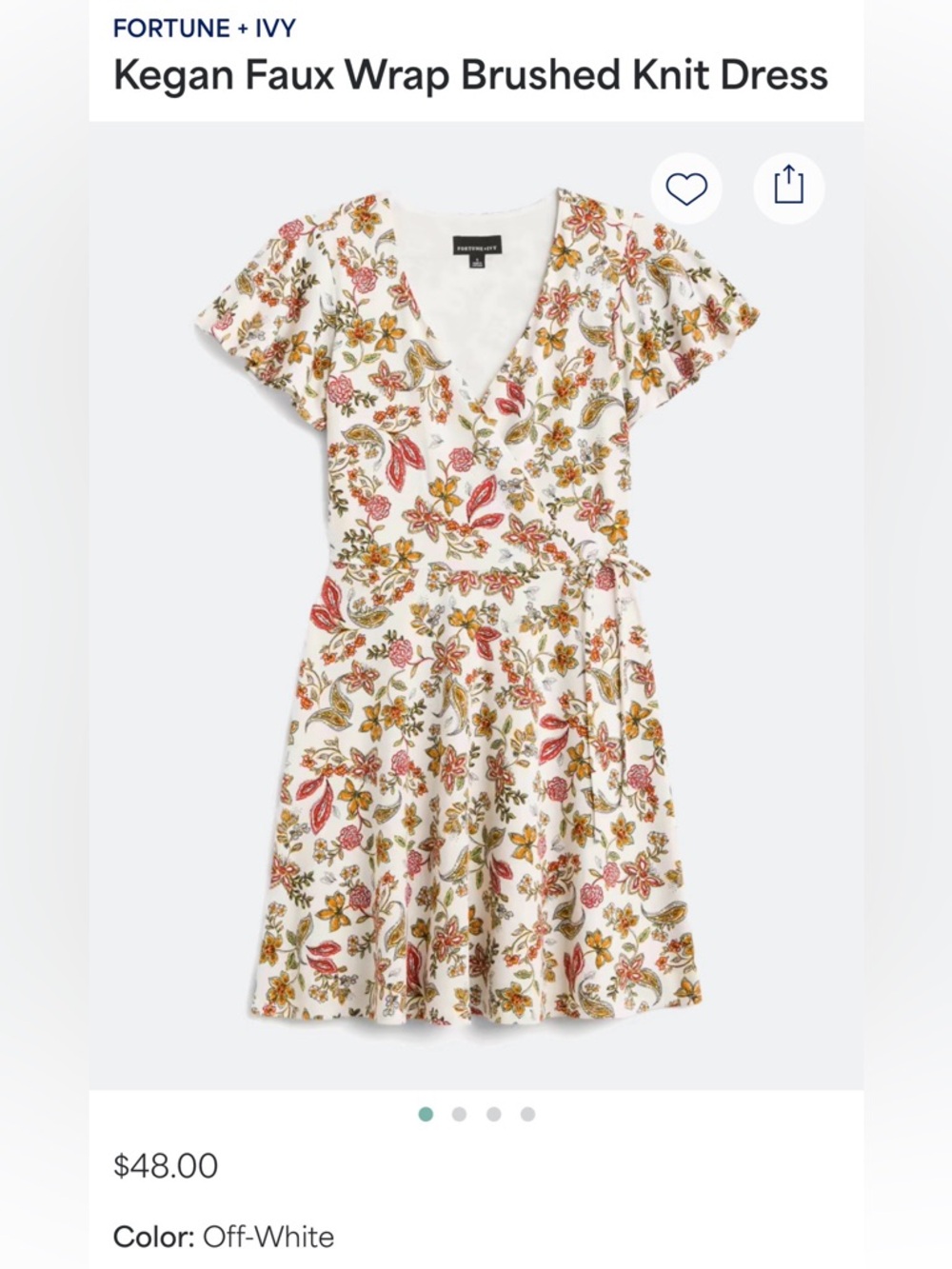 FORTUNE + IVY Off-White Floral Faux Wrap Mini Dress